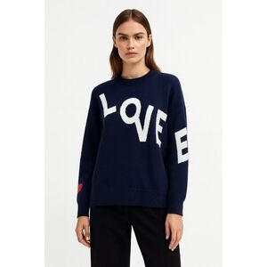 Charter Club 100% Cashmere LOVE Sweater Navy Blue XL Heart Sleeve Pullover Soft